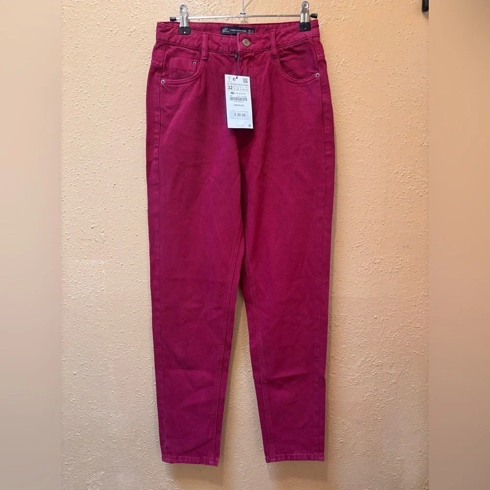 Zara Trafaluc Magenta Pink Mom Fit Jeans High Waisted Size 00 NEW